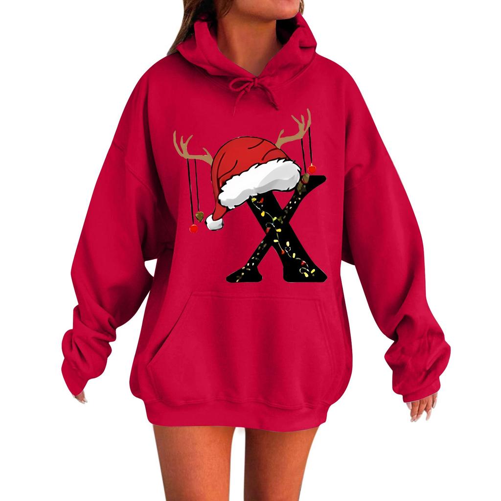 Ladies Fashion Casual Long Sleeve Printed Round Neck Hoodie Pullover Top With Pockets