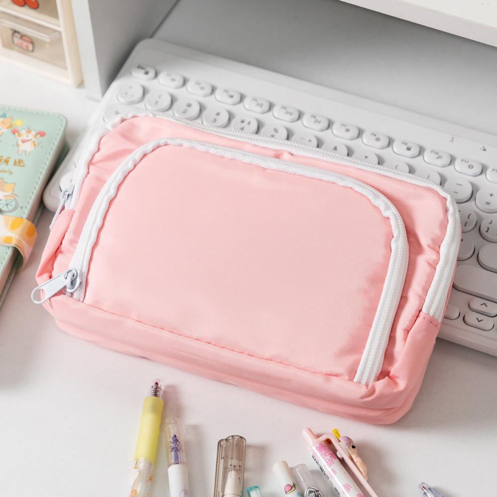 Stylish Large Capacity Ins Student Pencil Case Simple Front Open Window Makeup Bag