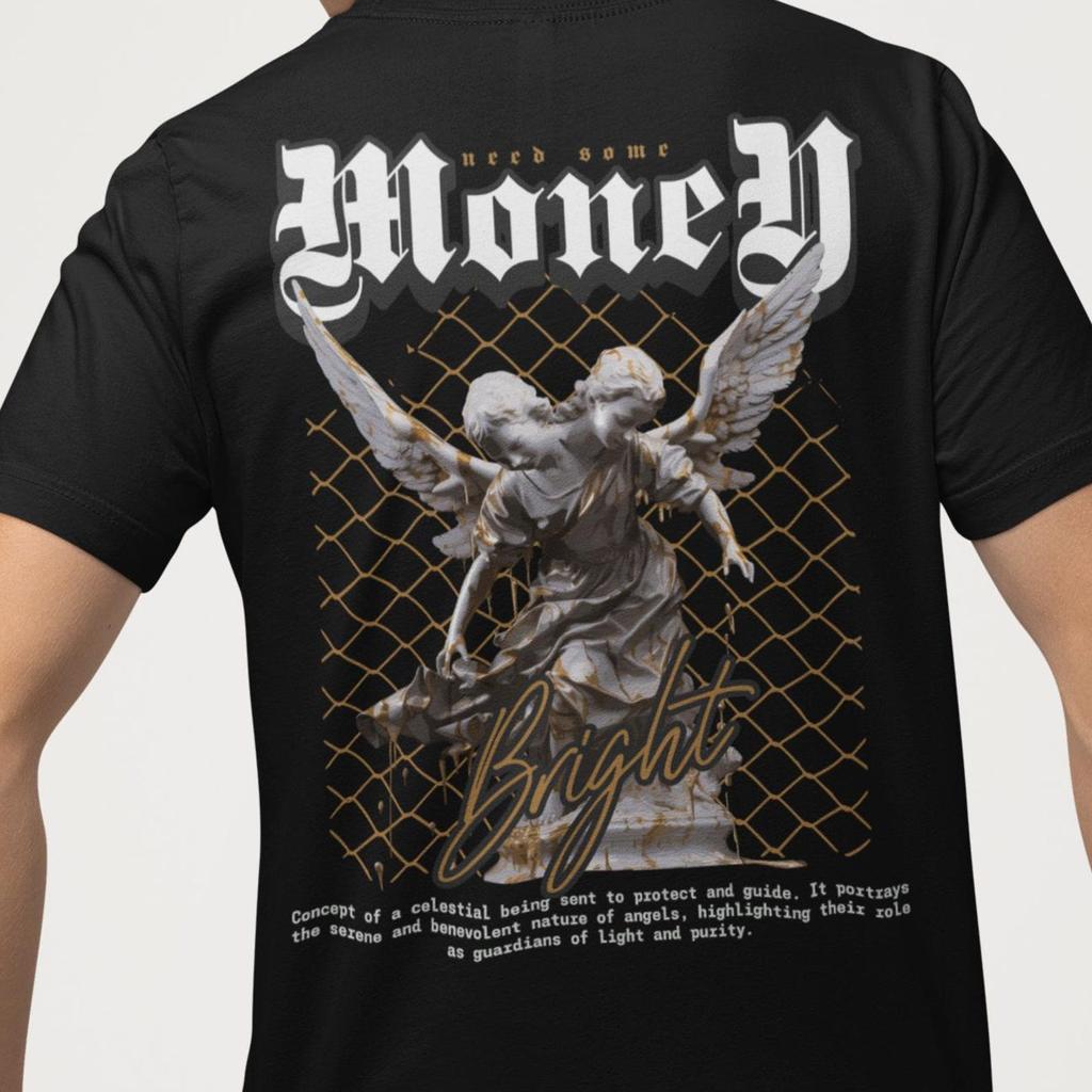 Need Some Money Bright Angel Statue Shirt | Gothic Streetwear Tee | Dark Aesthetic Back Print Graphic T-Shirt
