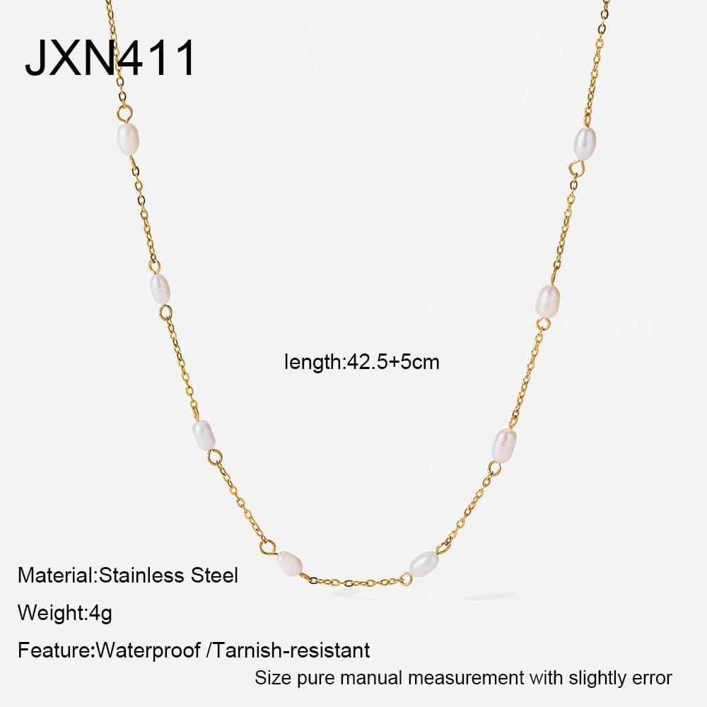 ins French Light Luxury Freshwater Pearl Clavicle Chain Plated 18k Gold Stainless Steel Fashion Versatile Necklace Women's Light Luxury