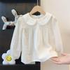Girls' Long-Sleeved White Jacquard Shirt - Fashionable Korean Style