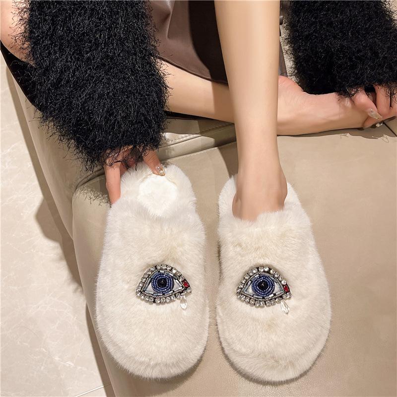 Новые домашние женские тапочки зимние теплые домашние тапочки в стиле сглаза пушистые удобные плоские подошвы в форме сердца забавные шлепанцы женская обувь