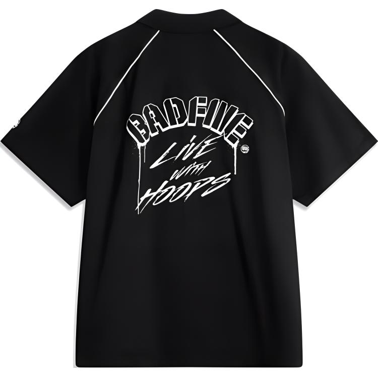 Li Ning Basketball Series Спортивная повседневная простая рубашка с коротким рукавом Мужские рубашки черного цвета ASHU415-1