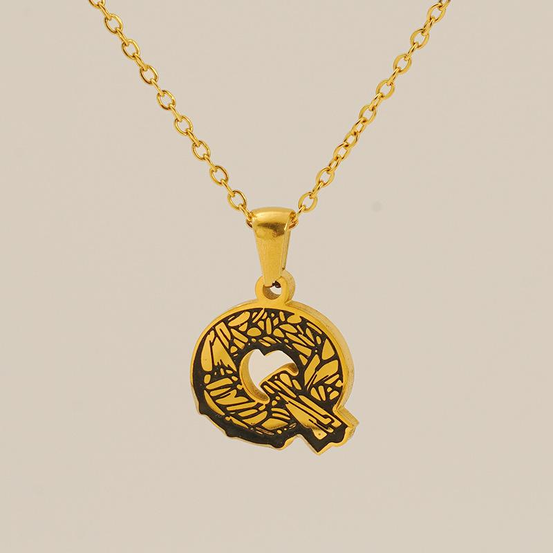 Горячий узор коры Уникальная подвеска с буквой Модная повседневная из нержавеющей стали с золотым покрытием Ожерелье с буквой Женское