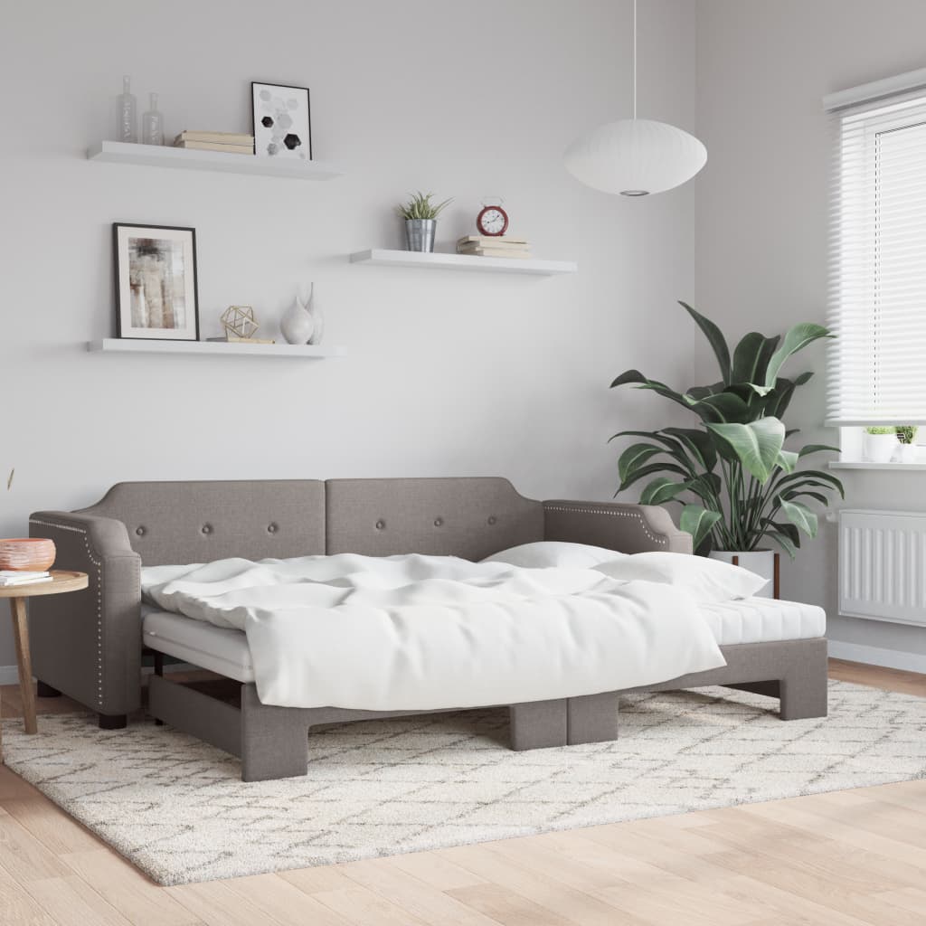 Vidaxl Sofa Rozsuwana Z Materacami, Kolor Taupe, 100X200 Cm, Tkanina
