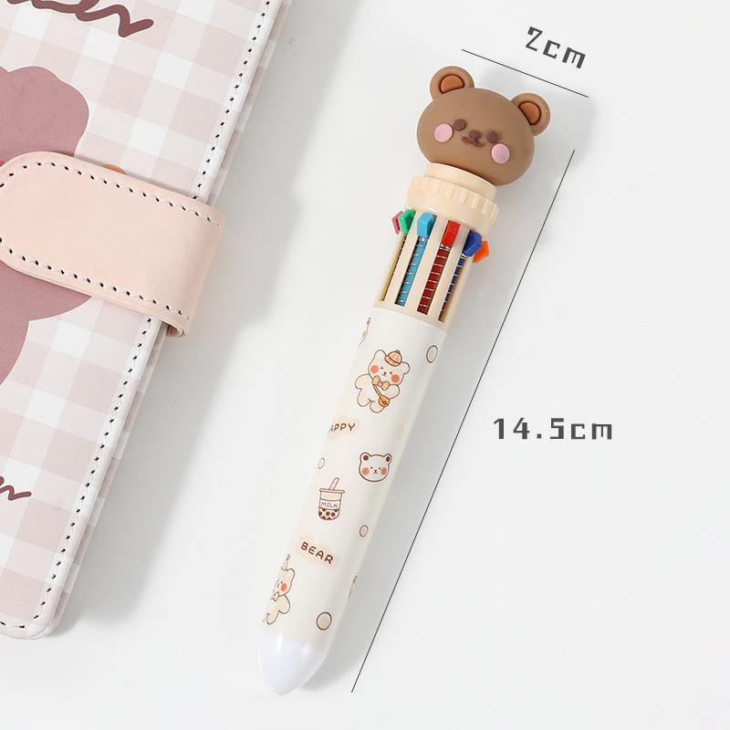 1 шт. Шариковая ручка Kawaii Bear Cartoon 10 цветов, шариковая ручка с разноцветной подписью, симпатичные канцелярские принадлежности, шариковая ручка, канцелярские принадлежности для студентов