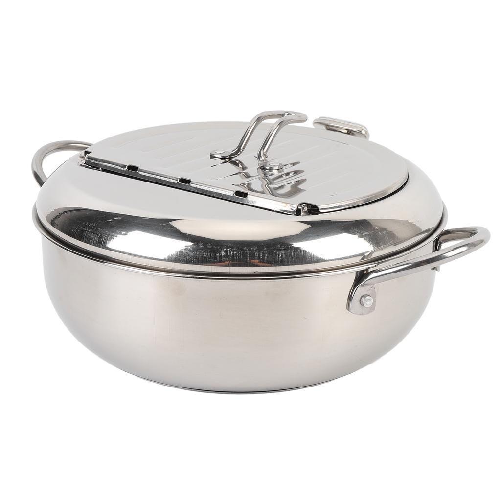 Кастрюля-фритюрница из нержавеющей стали с крышкой-термометром, решетка для стекания масла, многофункциональная для фритюра