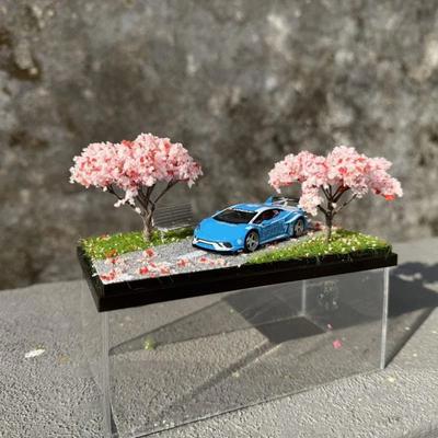 1:Акриловый демонстрационный бокс масштаба 1:64 с фоном «Цветение сакуры», декоративный кейс для коллекции миниатюрных литых машинок, настольное украшение