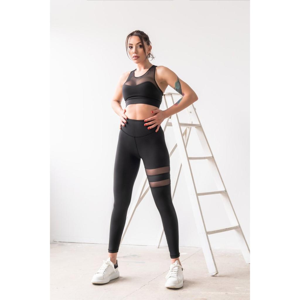 Спортивные леггинсы со сверхвысокой талией и двумя линиями из тюля на одной ноге