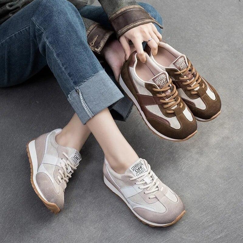 Johnature Кроссовки из натуральной кожи, повседневная спортивная обувь, универсальные женские туфли на плоской подошве в стиле ретро с круглым носком на шнуровке