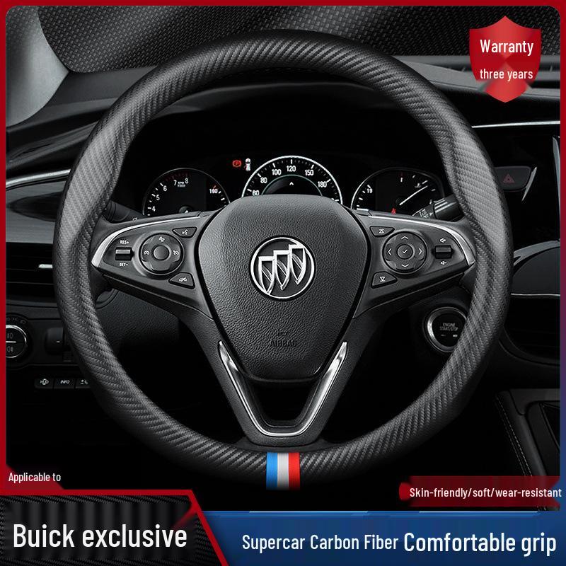Premium Leather Steering Wheel Cover for Buick: Envision, Regal, LaCrosse, Excelle, Encore, GL6, Carbon Fiber Design