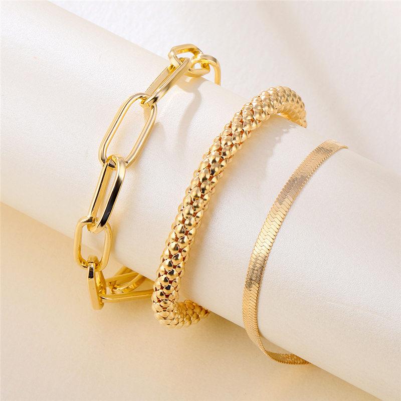 3PCS/Set Fashion Thick Chain Link Bracelets Bangles for Women Vintage Snake Chain Gold Color Bracelets Set Punk Jewelry