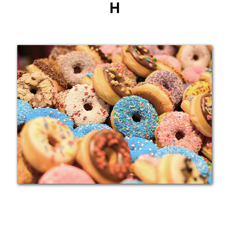 Кофейный торт, круассан, пончик, макароны, постеры, печать на холсте, картина в скандинавском стиле, настенные художественные фотографии для кухни, магазин десертов, декор комнаты