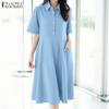 Women Turn Down Collar Summer Short Sleeve Dress