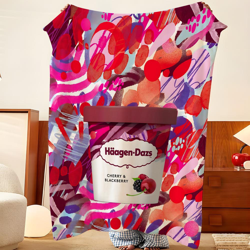 Еда H-Haagen D-Dazs I-Ice C-Cream Плед Фланелевый Плед, Легкий Уютный, Прочный Стираемый Милый Крутой