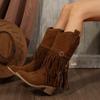 Women's Shoes Side Zipper Women's Boots Fashion Tassel Solid Women Shoes New Rivet Belt Buckle Retro Chunky Heel Mid-Calf Botas