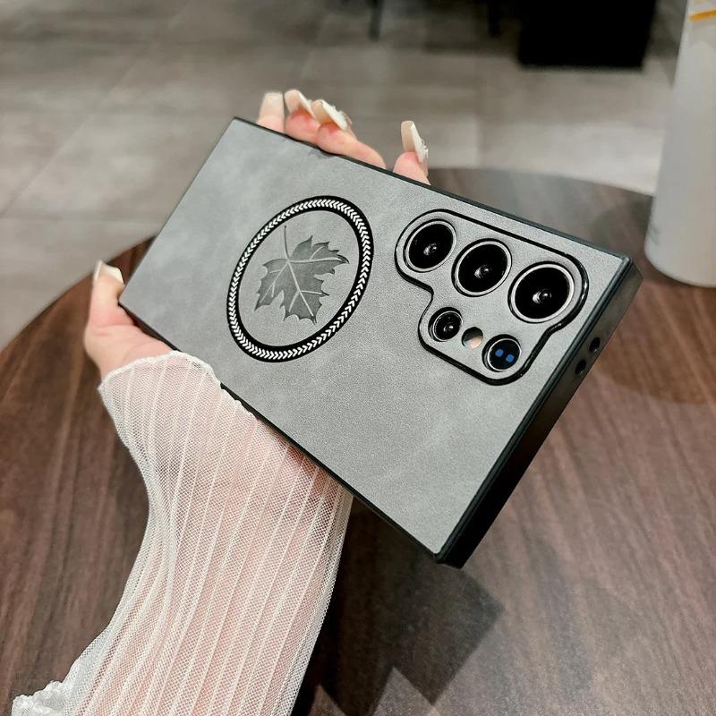 For Samsung S24 FE S23 Ultra Maple Leaf Magnet MagSafe Case For Galaxy S22 S21 Plus Soft TPU Lens Protection Shockproof Cover