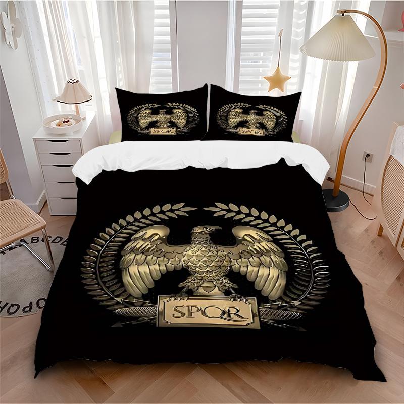 3pcs SPQR Eagle Crest Bedding Set - Includes One Quilt Cover and Two Pillowcases (No Core) - Perfect for Bedroom Decor and Guest Room Accessories - Fe