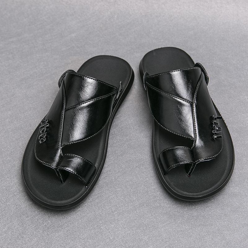 Slippers For Men Leather Outdoor Luxury Flats Summer Beach Soft Casual Outside Sandals For Mens Home Slipper Sandalias Shoes