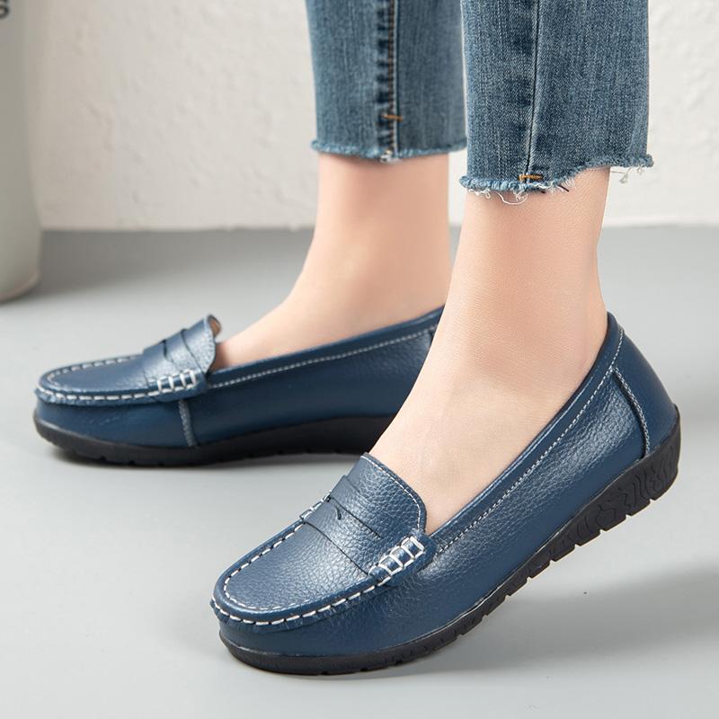 Women's Penny Loafers Leather Driving Moccasins Comfort Flats Casual Slip On Blue Nurse Plus Size Ballets Shoes for Girl