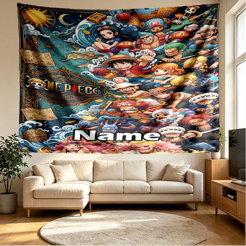 Custom Name Personalized ONE PIECE Print Tapestry, Wall Art Decor, Bedroom, Dorm, Apartment, LivingRoom, Party Backdrop, Gift for Birthday
