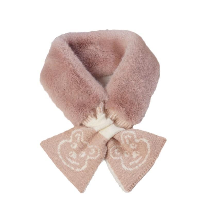 New Bear Scarf Women's Korean Style Winter Warm Wool Imitation Rabbit Hair Solid Color Versatile Plush Scarf