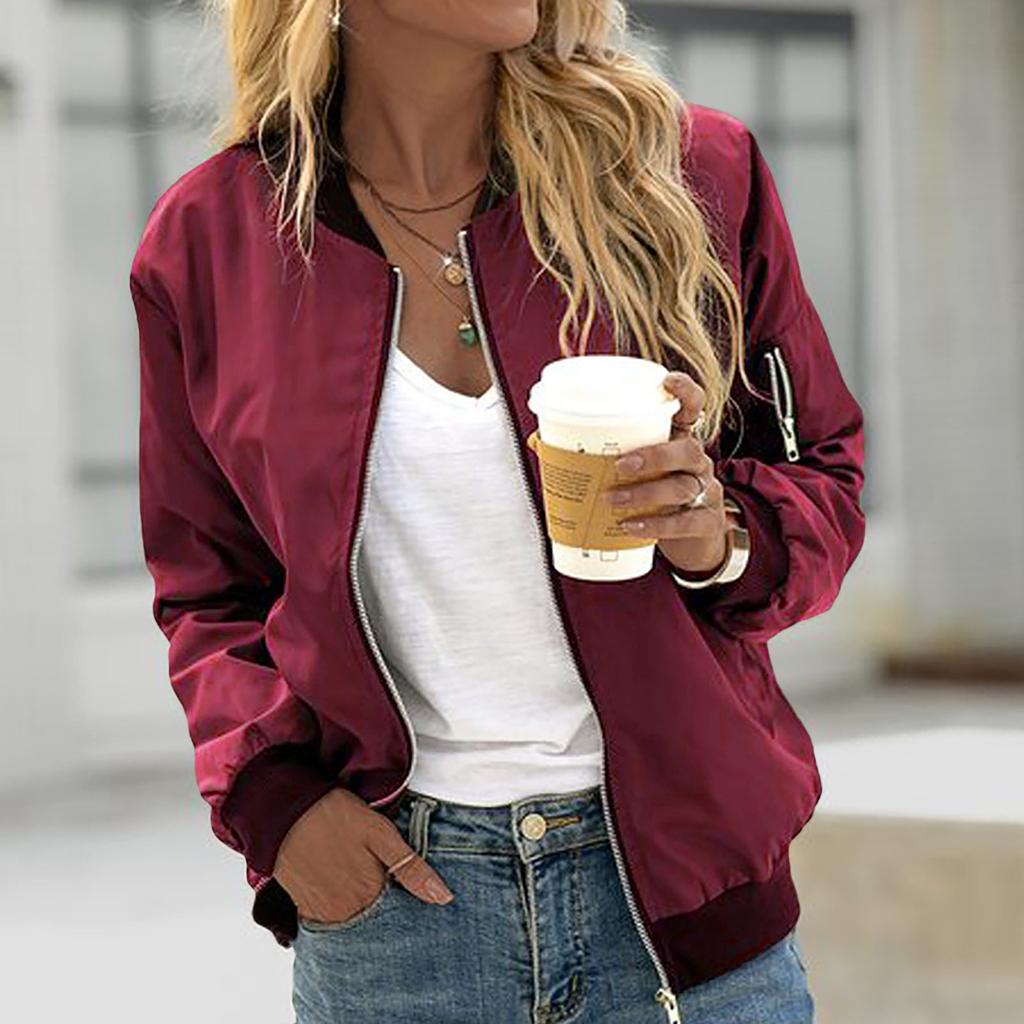 Spring Autumn Women Jackets Fashion Basic Bomber Jacket Streetwear Long Sleeve Coat Female Solid Color Casual Outerwear