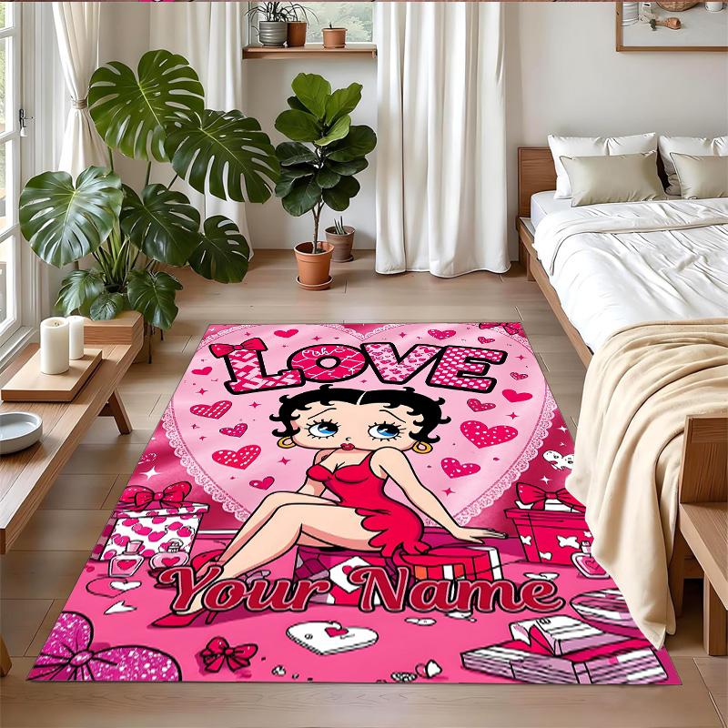 Crystal Velvet Rug Custom Name Text, Soft Non Slip Floor Mat Home DecorBetty Boop