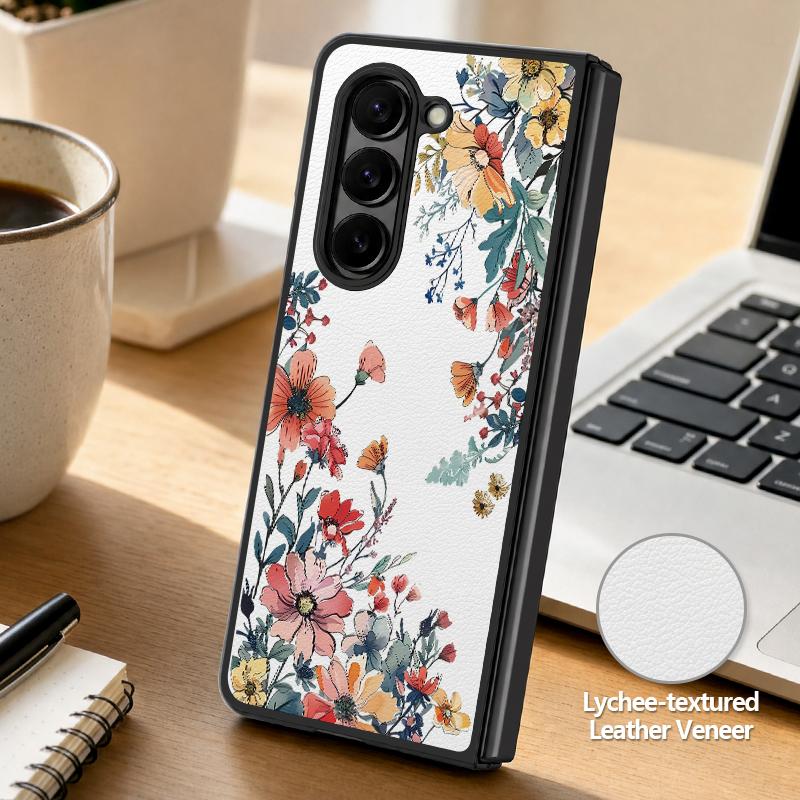 Чехол с принтом «Цветы и Листья» для Samsung Z Fold 8 7 6 5 Гибридная кожаная накладка Жесткий ПК Складной чехол для телефона для Galaxy Z Fold8 Fold7 Fold6