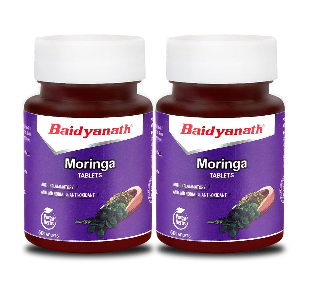 Baidyanath Аюрвед Таблетки Моринга 60 табл. X 2 упаковки для общего здоровья и хорошего самочувствия и поддержки пищеварения