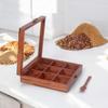 Wooden Spice Box With 9 Partitions & Spoon, Spice Container For Kitchen, Masala Dabba, Namakdani For Kitchen, Wooden Masala Box,