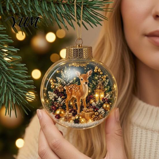 Decorative Props for Holiday Gatherings Christmas 3D Faux Crystal Ball Hanging Ornaments with Warm LED Coordinated Tree Supplies Lights, Luminous