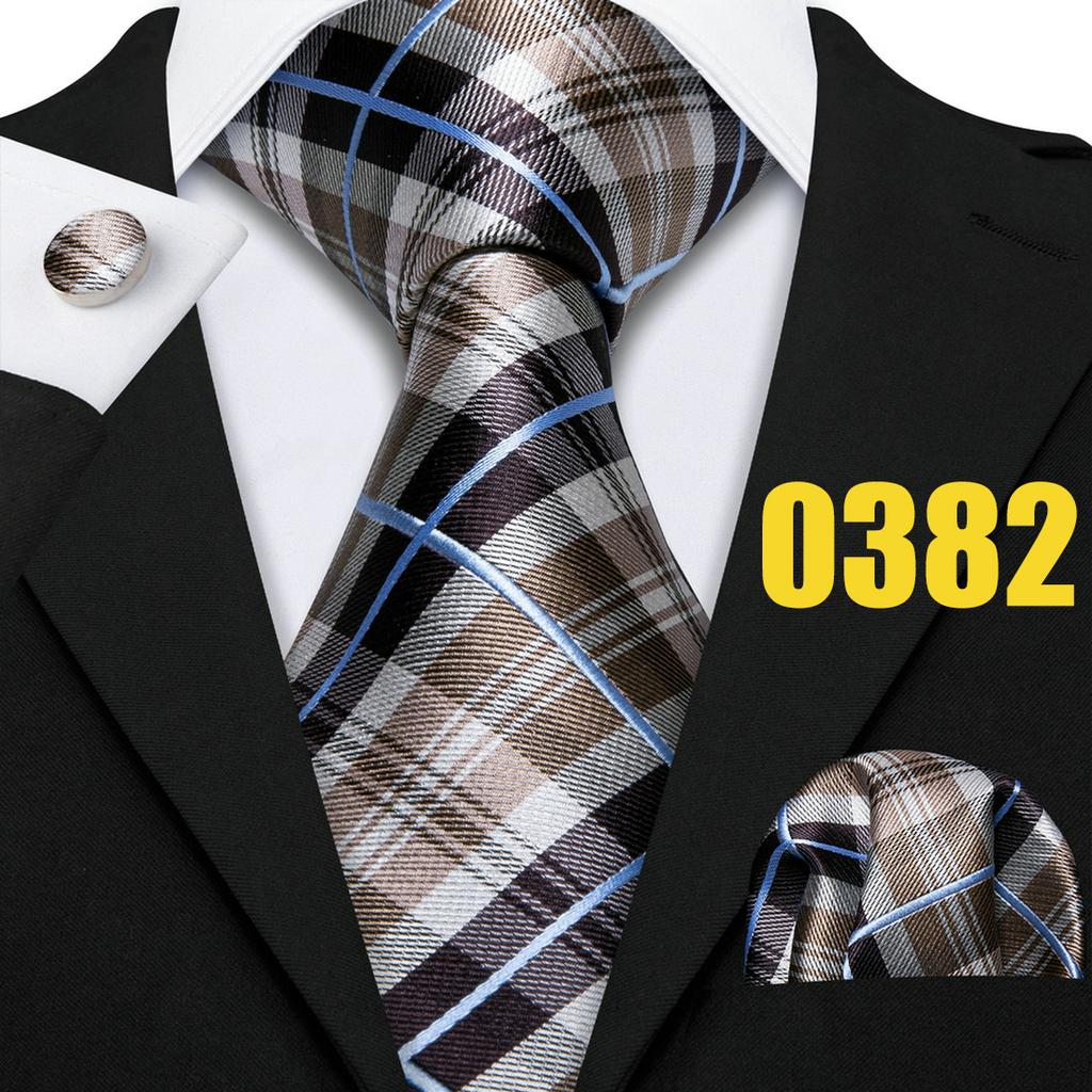 Barry.Wang Mens Fashion Tartan Plaid Ties Hanky Cufflinks Formal Wedding Casual