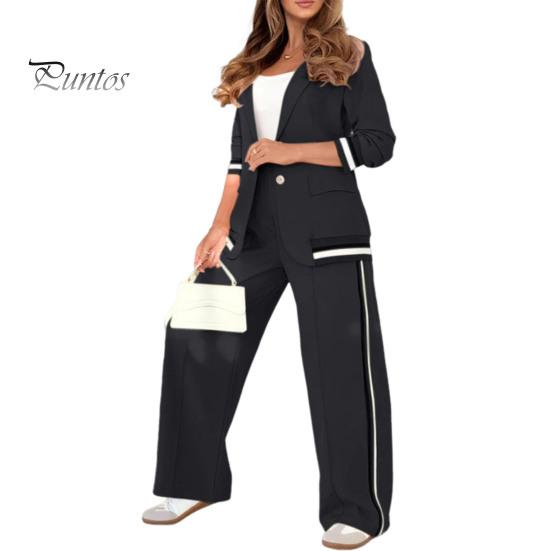 Женский костюм из 2 предметов: пальто, брюки, отложной воротник, длинные рукава, эластичный подол, куртка, широкие брюки с высокой талией, офисный наряд для поездок на работу