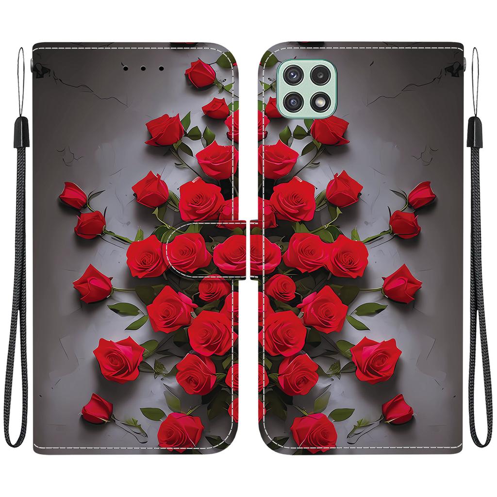 Чехол-книжка из искусственной кожи ручной работы для Samsung A22 5G/A22s 5G (SM-A226B/A226L)- Противоскользящий ударопрочный чехол с ремешком на запястье и дизайнами в виде сердец/роз и кошек