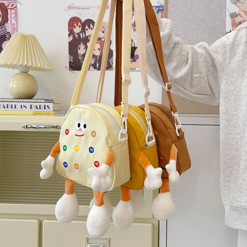Cute Light Yellow Bear Embroidered Canvas Backpack For Kids Perfect For School And Daily Use