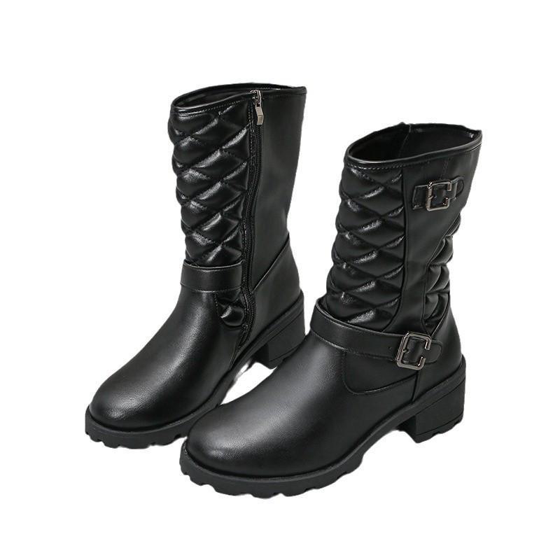 Женские ботинки Cross-Border 2024 осень/зима с круглым носком и средней высотой — нескользящая, теплая, универсальная модная обувь