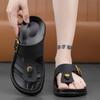 Fashion Leather Men's Sandals Summer Casual Flat Bottom Thong Slippers Beach Shoes Soft Sole Indoor Outdoor Slip-On Footwear