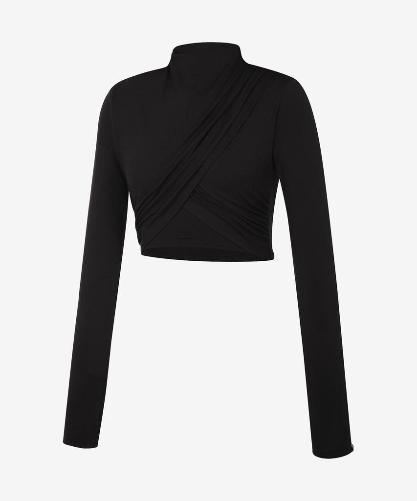 GRANDE LINE High Neck Shirred Cross Long Sleeve_8 Colors