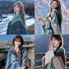 Casual Women Long Shawl National Wind Cloak Shawl Knitted Mohair Fringed Scarf Jacket Shawl