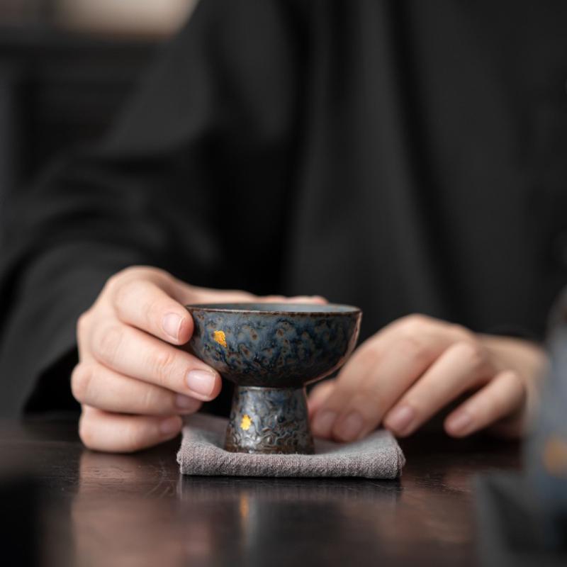 Пустой старый глиняный кубок из камня Чжай, серебряный, позолоченный, высокая ножка, бронзовая глазурь, керамическая чайная посуда, чайная чашка, одинарная чашка, чайная чаша