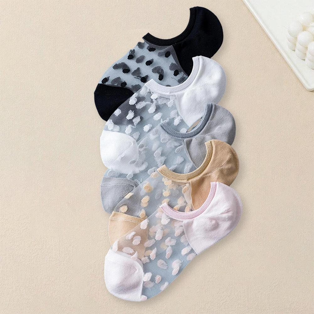 5 Pairs Women Polka Dot Patterned Socks Fashionable Versatile Trendy Creative Socks Comfortable Breathable Casual Short Socks