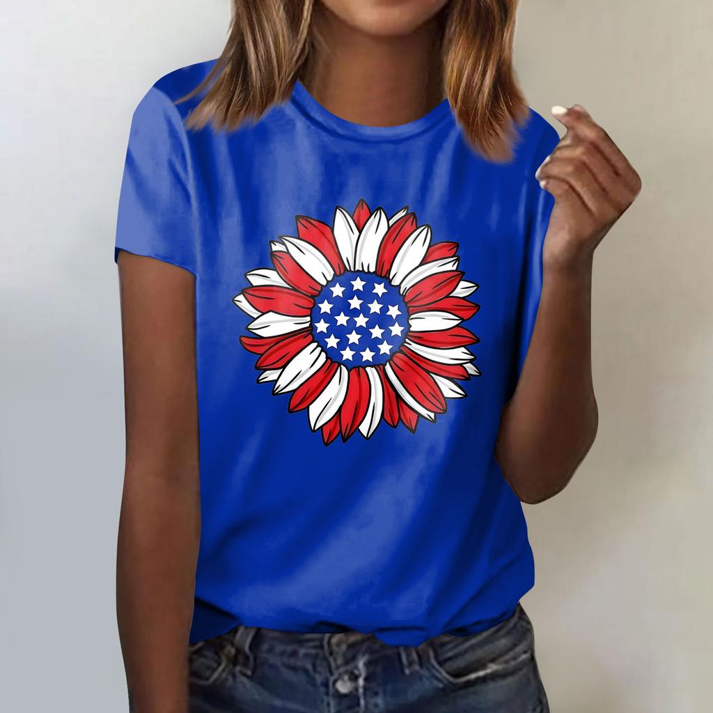Women's Fashion Casual Independence Day Printed Round Neck Short Sleeve T-Shirt Top