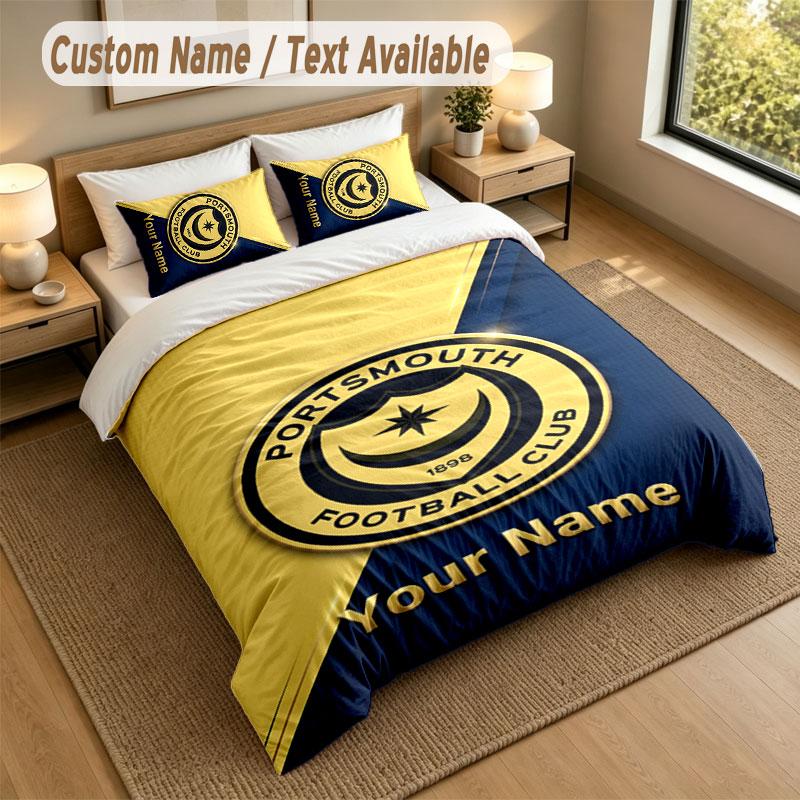 Bedding Set 1 Duvet Cover 2 Pillowcases Portsmouth FC Print Soft Bed Linen Bedroom Decor