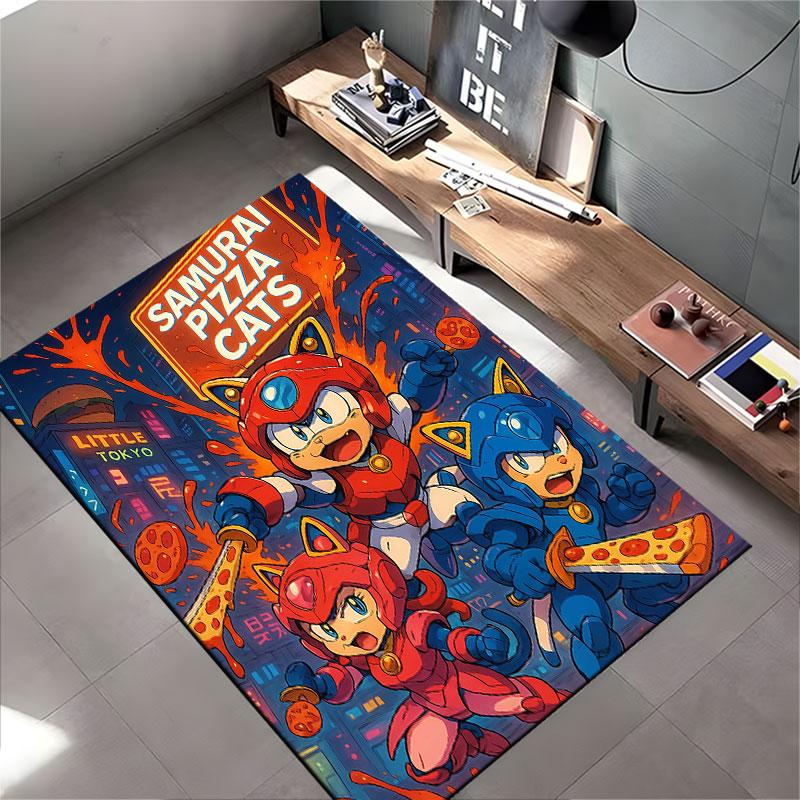 Samurai Pizza Cats Cartoon Carpet suitable as a non-slip mat for the living room or bedroom sofa