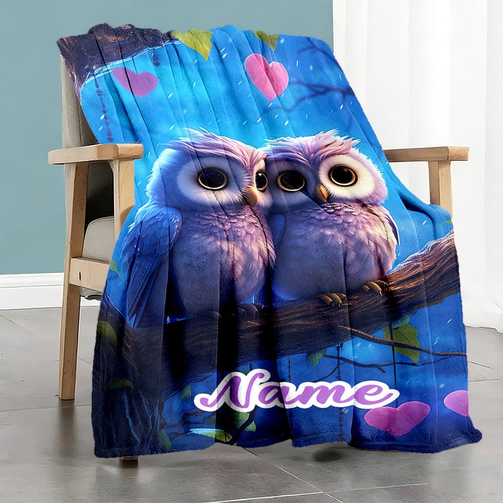 Pair Owls Personalized Text Blanket Lightweight Customizable Blanket Comfortable Throw For Home Decor Bedding Office Chair Bed Ideal for All Seasons