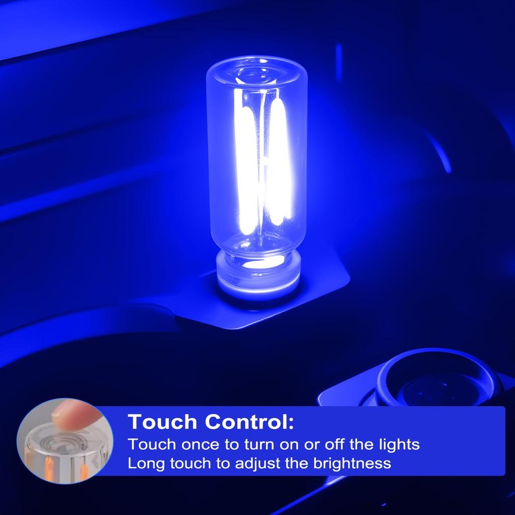 2PCS Car USB Lights Car Atmosphere Lamp with Touch Dimmable, Portable Mini Glass Bottle LED Bulb Night Lights for Vehicle Bedroom Hallway Camping