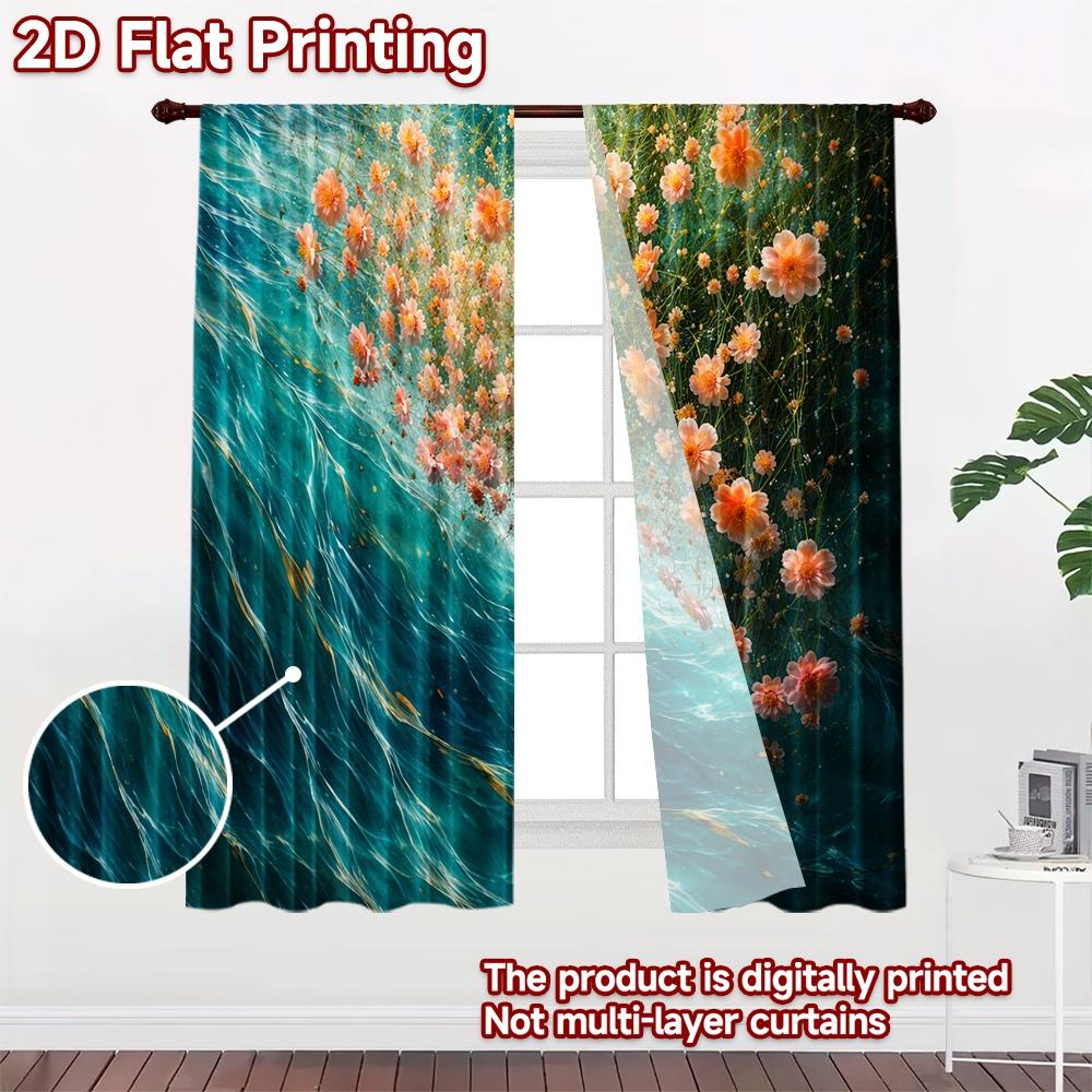 2D flat printing 2pcs Curtain Window Curtains Floral Flowing Elegance Digital Printed Polyester Drapes Party Decorations Use for
