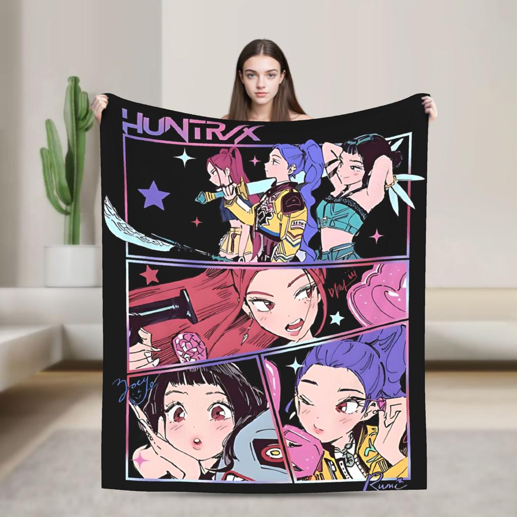 Huntrix Saja Boys KPop Demon Hunters Blanket Plush Vintage Warm Throw Blanket for Home Autumn/Winter