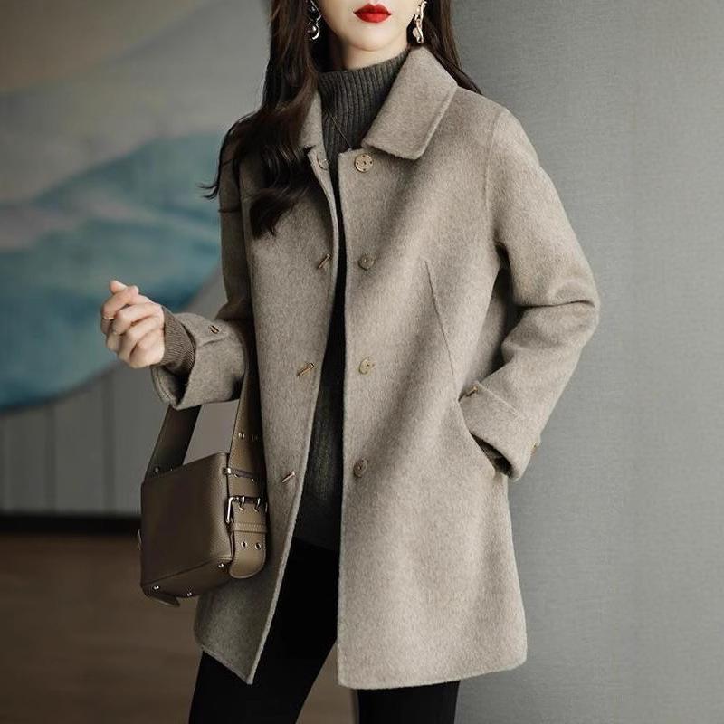 Женское шерстяное пальто Осень-Зима Последний Корейский Стиль Реглан Двубортное Пальто
